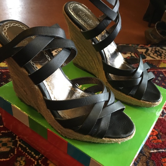 Charles David RUM Leather Espadrille Wedge Heels - Picture 2 of 8